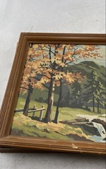 Autumn Landscape House Mountain Stream Trees Wall Hanging Art Painting Lot Of 2