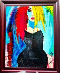 COLORFUL SEXY LADY upcycled 27″ X 33″ Painting SWARTZMILLER DNA POP ART SIGNED