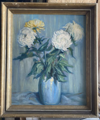 Still Life Flower Bouquet Ölgemäld Antique Frame ° Sommerastern White &gelb IN