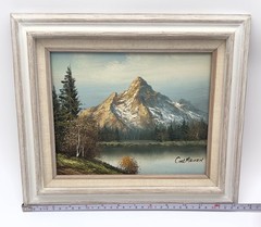 CARL MADDEN ORIGINAL OIL PAINTING AUTUMN MOUNTAIN LAKE 13.25” X 11.25” W/ FRAME.