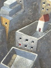 JORDI PINTO PAINTING CITYSCAPE ROOFTOPS CITY ARCHITECTURE CUBISM MODERNIST SMALL