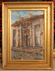 FRAMED ORIGINAL OIL OLD COLONIAL HOUSE VIEW OLD HAVANA, CUBA ARTIST: HECTO VIDAL