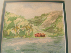 Framed Original Coastal Landscape Scene Watercolor-Big Island Hawaii 11″ X 14″