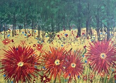 Flowers And Trees Oil Painting On Canvas Landscape Impressionism 24×30”