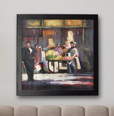Signed Oil Canvas Painting Market Scene Kitchen Restaurant Wall Art 24×24
