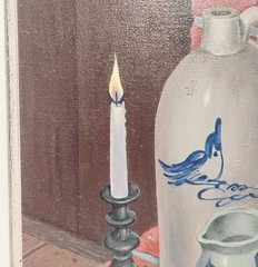 William Tompkins Modern Oil Still Life Crock Pots w/ Red Brick Painting 22X26
