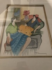 Itzchak Tarkay Original Watercolor Painting Signed “Afternoon Relaxation”