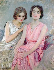 Oil painting portraits 2 young twins girls william henry margetson art