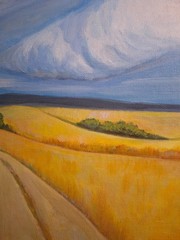 Original Impressionist Golden Road 10×10 Acrylic Panel Painting Home Decor