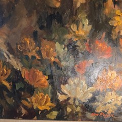 Vintage Original Signed Don Ruffin Oil On Board Portrait Lady Woman Flowers MCM