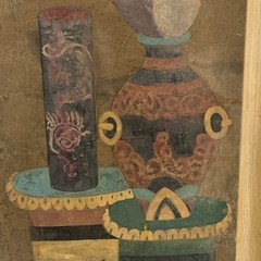 Vintage Korean Chaekgeori Painting Minhwa Scholar Bookshelf Art Gold Leaf Accent