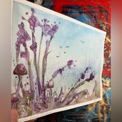 ORIGINAL Mushrooms Landscape Painting flower Art watercolor nature Artwork USA