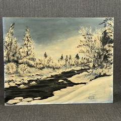 A Towler SIGNED Scene Winter Landscape Painting on Plyex Canvas Board 20″x16″
