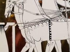 Gilded Painting Gold Leaf Roman Horse Chariot Race vtg Art 1’x6″ Tiles Antique
