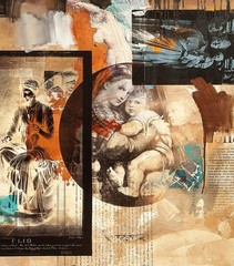 BEAUTIFUL ‚MADONNA & CHILD“ PAINTING/SILK SCREEN. 43″x35″x 1/4″