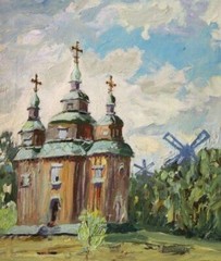 Russian Orthodox Church Landscape llegible Signature XX CT. ORIGINAL O/C