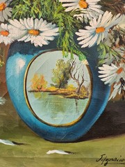 Vintage 1970’s Oil Painting Still Life Yellow Flowers Vase Framed Signed READ