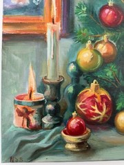 Christmas Tree, Original Painting oil,11x14inch, Wall Art Decor, Signed Art Gift