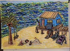 Dreams Of Shore House Colorful Modern Original 8×10 Acrylic Paint Achival Paper