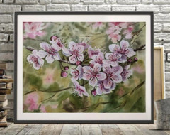 Flower SNOWY CHERRY BLOSSOMS Original Artwork Painting Floral Art Gift Signed A4