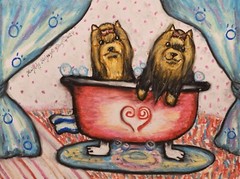 YORKIE Honeymoon Suite Original 9×12 Painting Vintage Style Dog Art KSams