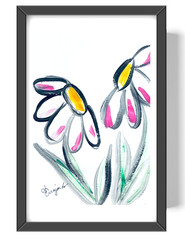 Guajardo Art: Daisy Love Flowers 9X6 Paper Neo Expressionism