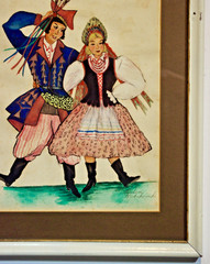 Watercolor- Framed Signed- Helen Kubikoski Polish Folk Dance Kujawiak Vintage