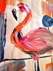 Original Abstract 11×14 Bird Art Signed Acrylic Paper Contemporary Colorful P168
