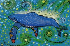 Alan SYLIBOY “ Humpback Swimming “ Canvas Native Art Indigenous Mi’kmaq RARE Fin