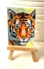 ACEO Original Tiger Painting OOAK Watercolor Mixed Media Wildlife Art Big Cat