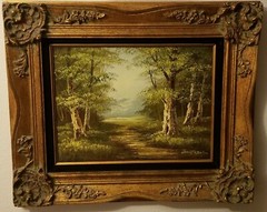 VTG ORIGINAL PHILLIP CANTRELL SIGNED OIL PAINTING CANVAS FORREST LANDSCAPE TREES