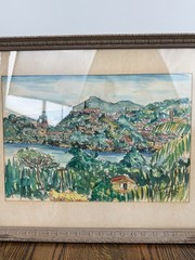 1970 Framed Grenada W.I. Coastal Hill Town Signed Christopher Miller 24×18