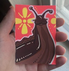 ACEO Original Brown Slug Acrylic Marker Neon Orange Art Cards NovaGale 2.5×3.5