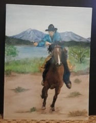Original Tile Art Western Cowboy Gunslinger Horse Colorado Mountains 12″ × 16″