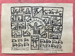 KEITH HARING – painting drawing 9.05 x 12.99 in on old paper signed stamped