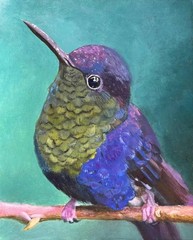 Hummingbird Bird Original Oil & Mixed Media Painting Canvas 10″x8″ Home Decor