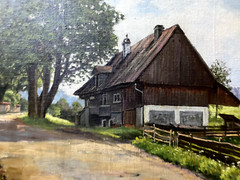 Oil Painting Farm Well Thuringia Sign. Lauschers Summer Day Stroller
