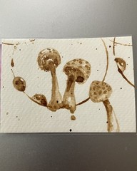 Original Coffee Mushrooms Painting Miniature Realism Ladybug Java Lover Artwork