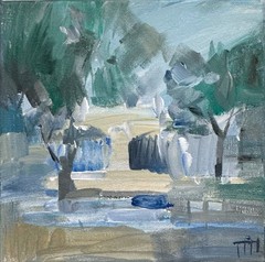 Fountain No.2 8×8 Original Landscape Acrylic Painting Canvas Wall Art