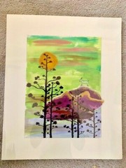 Original Capricorn Zodiac Gouache (Watercolor) Painting Mixed Media Collage