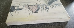 Landscape canvas painting, mounted on wood frame. Quebec, Canada. Free Shipping