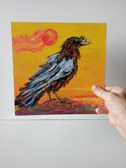 Raven Impasto Painting Original Art Impression Oil Painting 9.8 x 9.8 in