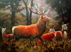 Big Original Oil Deer Family Painting Art on Canvas by Kanayo Ede 36”x 48″
