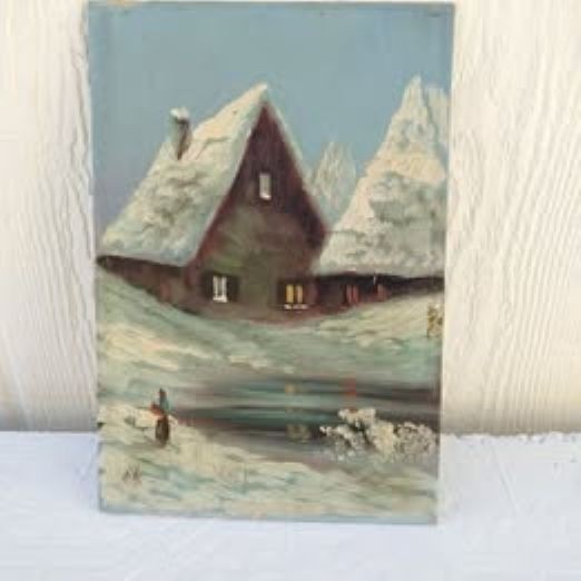 Very Old Oil Painting on Cardboard 6 3/4″ x 9 1/2″. Signed DAX. OP3-42