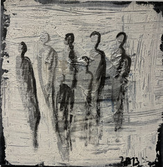 White City Dog 40×40 Acrylic Picture Texture Monochrome Abstract Winter Orig Sign ZM
