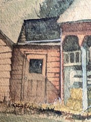 Original Chris Whitlock Watercolor Painting Barn Homestead Landscape 13.5×11