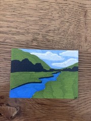 ACEO Original Art, River Landscape, Acrylic Marker Painting