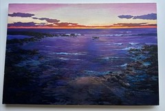 SUNSET BEACH PAINTING LARGE 24 BY 36″ COASTAL LANDSCAPE SEASCAPE EVENING HAO
