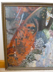 Rare Japanese Modernism Heaven & Hell Oil Painting 1926