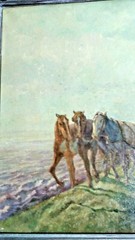 Animals Horses Oil painting Art on canvas 16″ x20″ Silver Frame By F.Dupont Rare